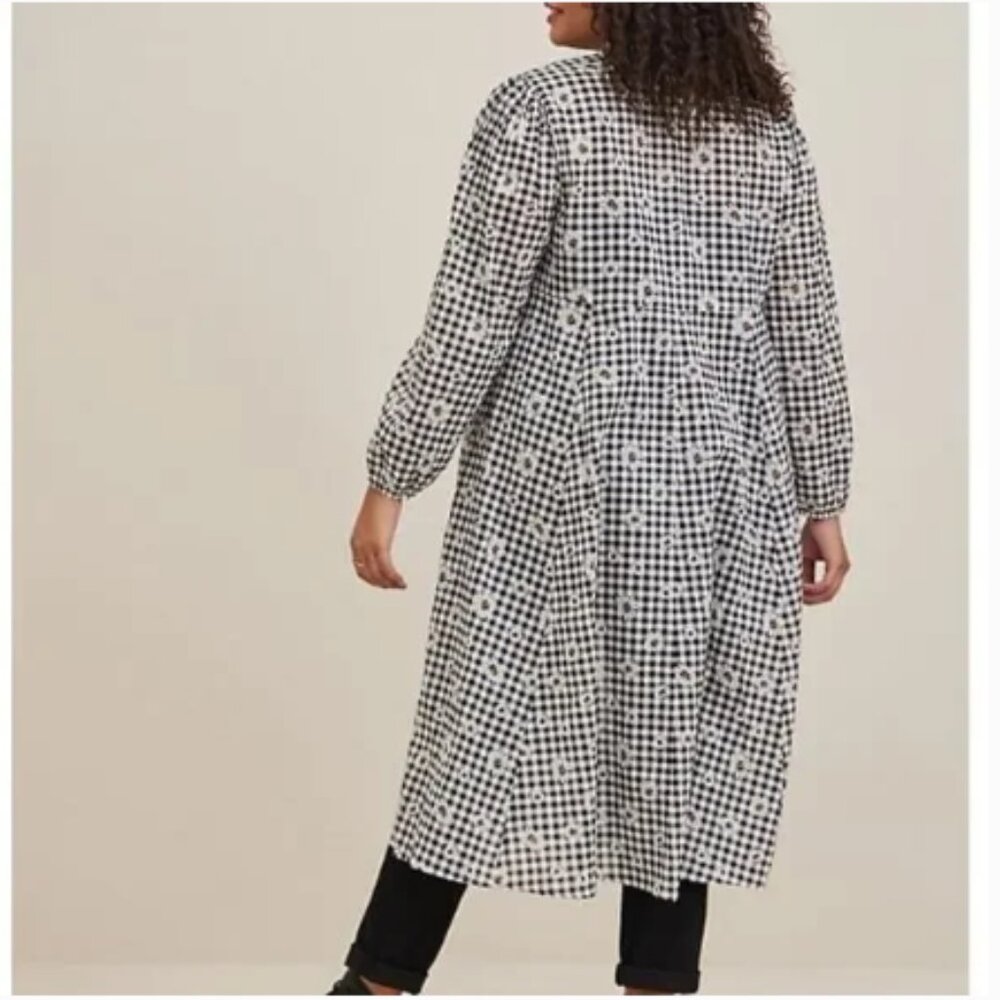 Torrid Checked Daisy Print Lightweight Woven Cotton Open Front Kimono (1463) - Picture 2 of 13
